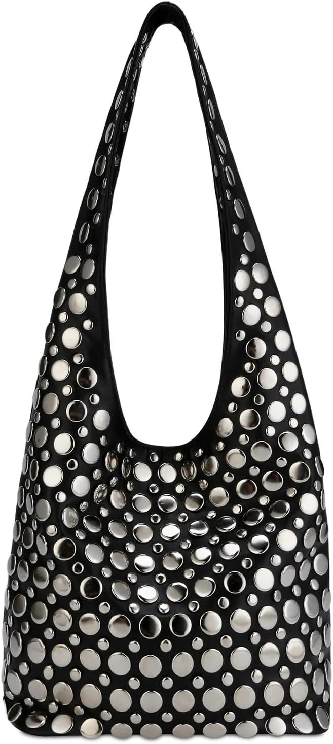 Studded Hobo Purses for Women Y2K Soft PU Leather Shoulder Bag Punk Underarm Tote Handbag