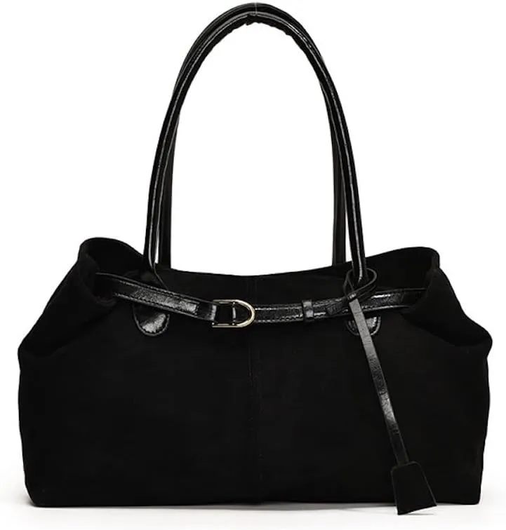 Suede Tote Bag Vintage Suede Bags for Women Large Belt Shoulder Bag Handbag Work Casual Travel Essentials