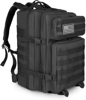 Tactical Backpack 45L Assault Pack Black Army Pack For Men 3 Day Molle Bug Out Bag Outdoor Camping Hiking Daypack Military Assault Large Rucksack without Bottle Holder