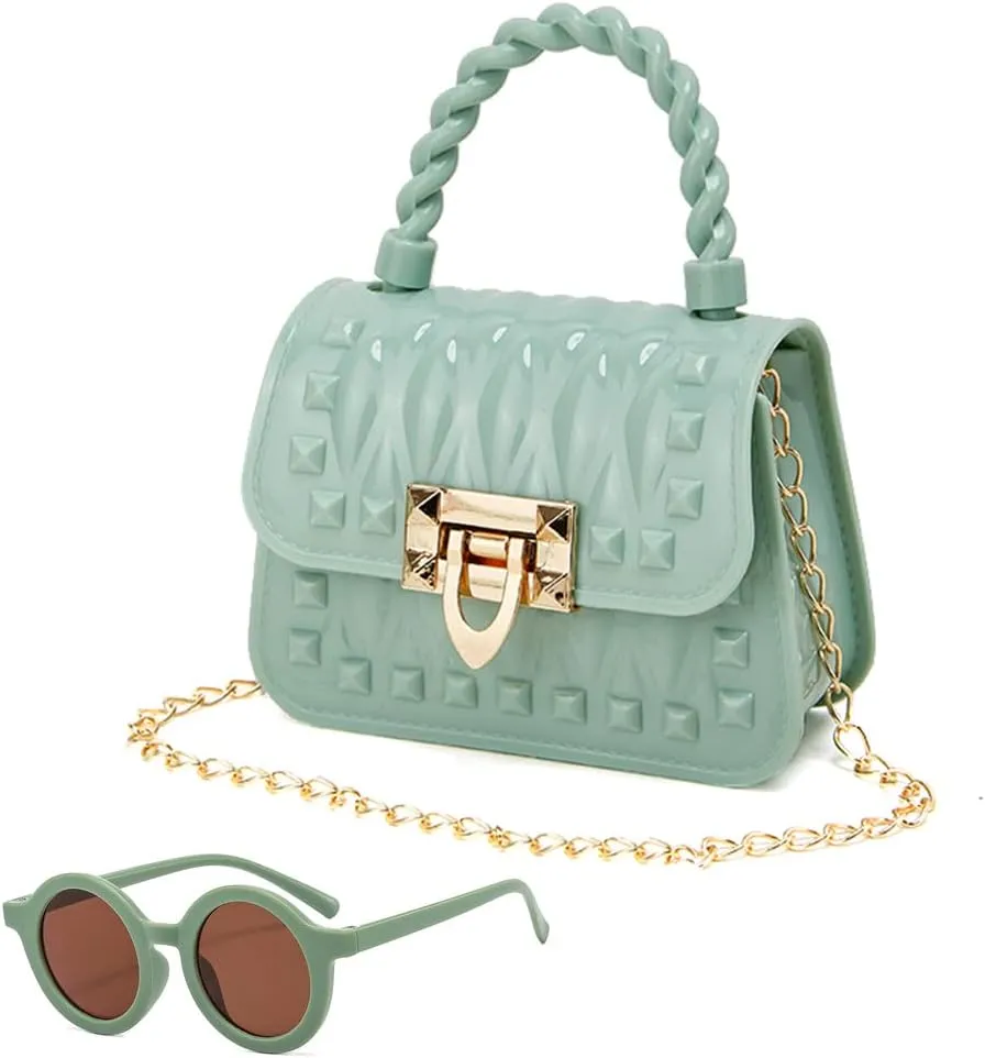 Toddler Handbags Cross Body Bag Shoulder Bag Wallet Princess Purse Sunglass for Girls Kids (Green)