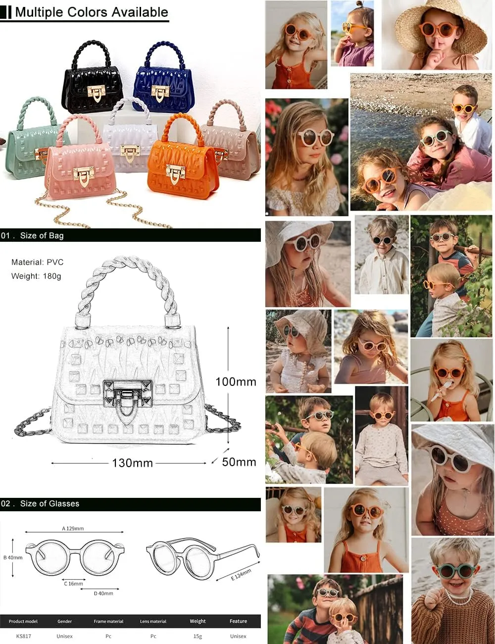 Toddler Handbags Cross Body Bag Shoulder Bag Wallet Princess Purse Sunglass for Girls Kids (Green)