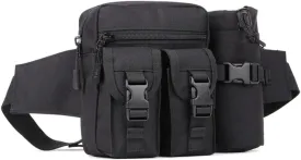 Unistrengh Tactical Fanny Packs Pouch With Water Bottle Pocket Holder Waterproof Molle Waist Pack Hip Belt Bag (Black)
