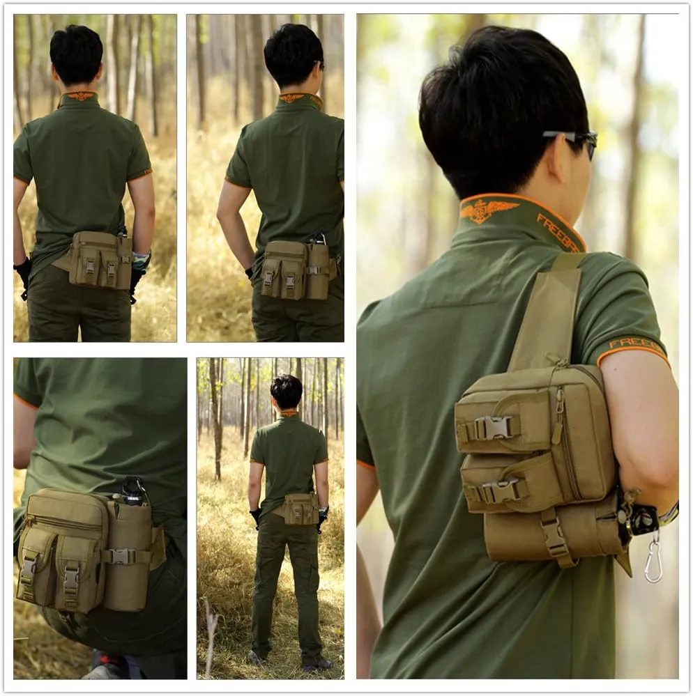 UNISTRENGH Tactical Fanny Packs Pouch With Water Bottle Pocket Holder Waterproof Molle Waist Pack Hip Belt Bag (Coyote Brown)