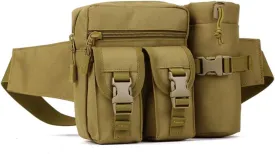 UNISTRENGH Tactical Fanny Packs Pouch With Water Bottle Pocket Holder Waterproof Molle Waist Pack Hip Belt Bag (Coyote Brown)