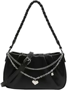 Women's Cloud Shoulder Bag Small PU Leather Totes Bag Fashion Pleated Purse Y2k Handbag Satchel with Chain