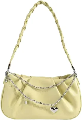 Women's Cloud Shoulder Bag Small PU Leather Totes Bag Fashion Pleated Purse Y2k Handbag Satchel with Chain