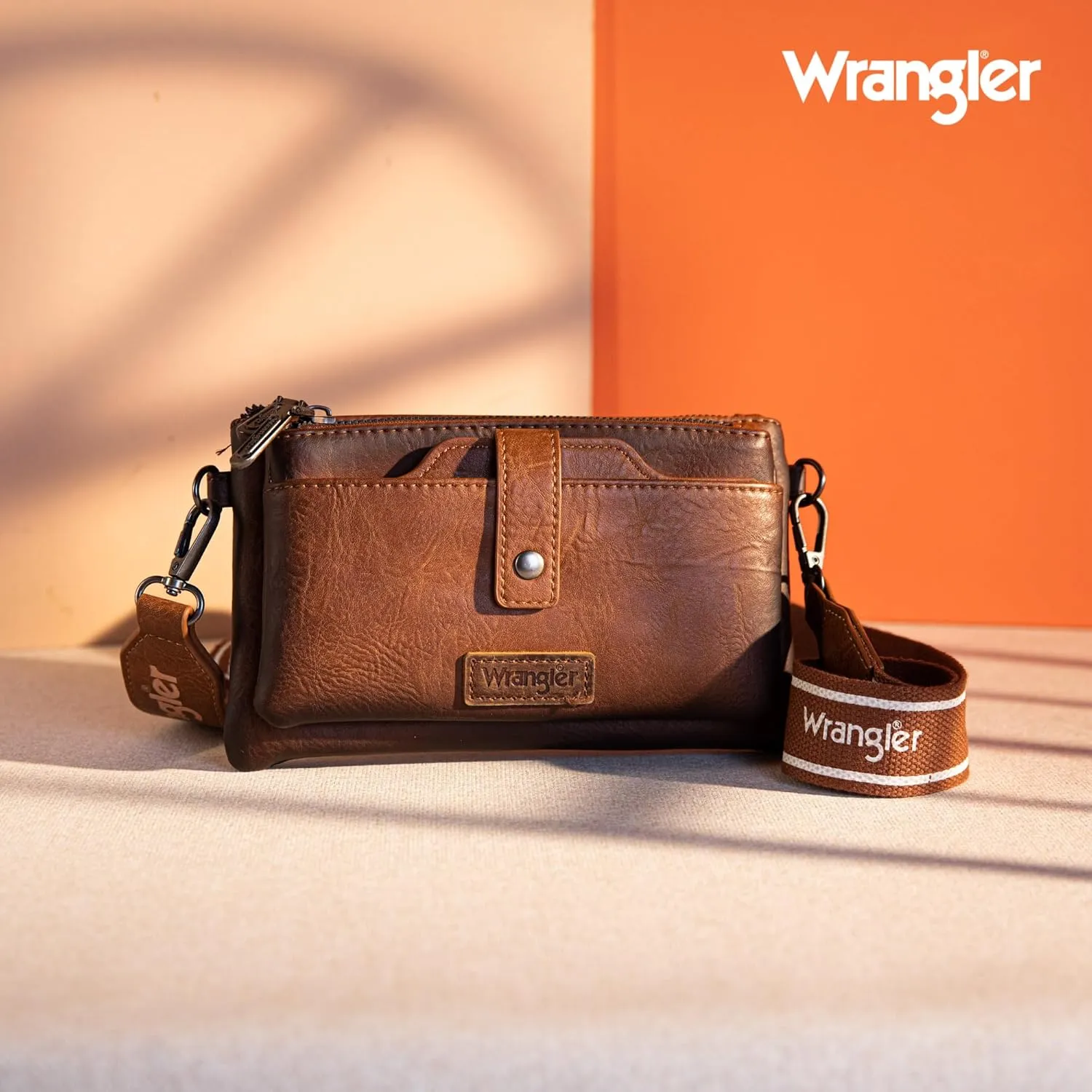 Wrangler Distressed Crossbody Purses for Women Multi-function Card Holder Wallet Small Purse with Double Zipper