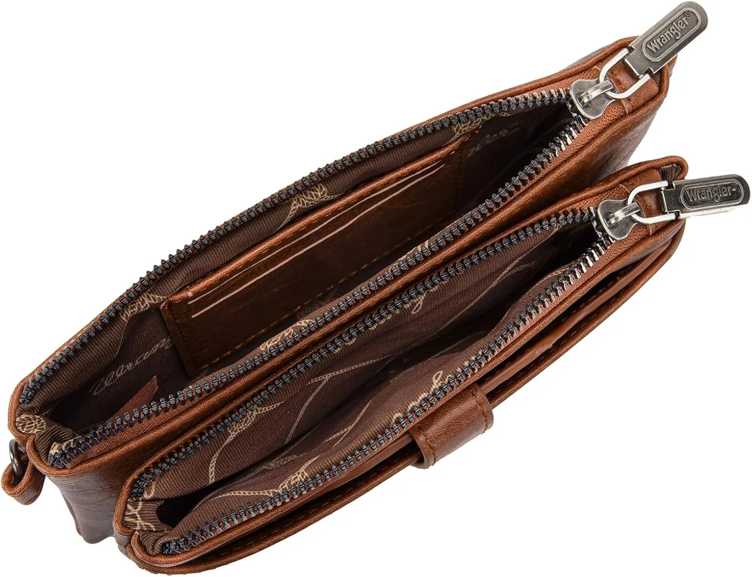 Wrangler Distressed Crossbody Purses for Women Multi-function Card Holder Wallet Small Purse with Double Zipper